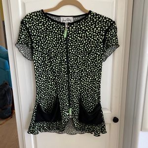 Joseph Ribkoff green Polka Dot Metallic Black Blouse size 4